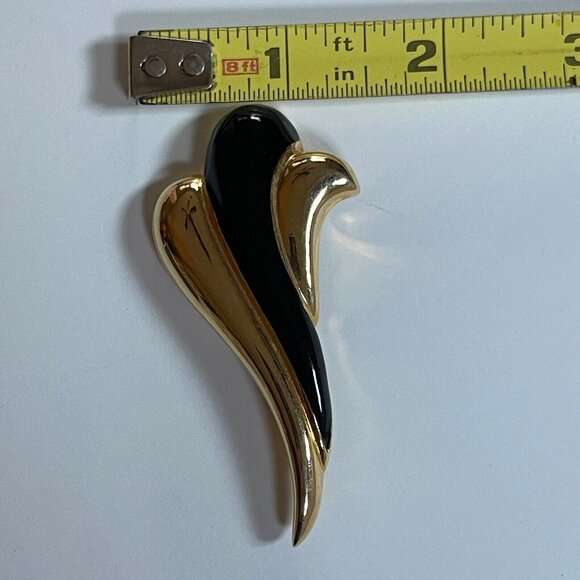 Vintage Gold Tone & Black Enamel 3 inch Brooch Pin - Picture 4 of 4